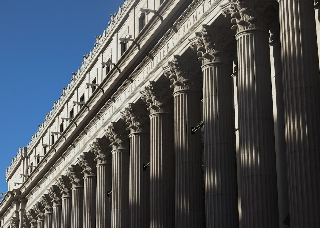 Classical government building facade with columns