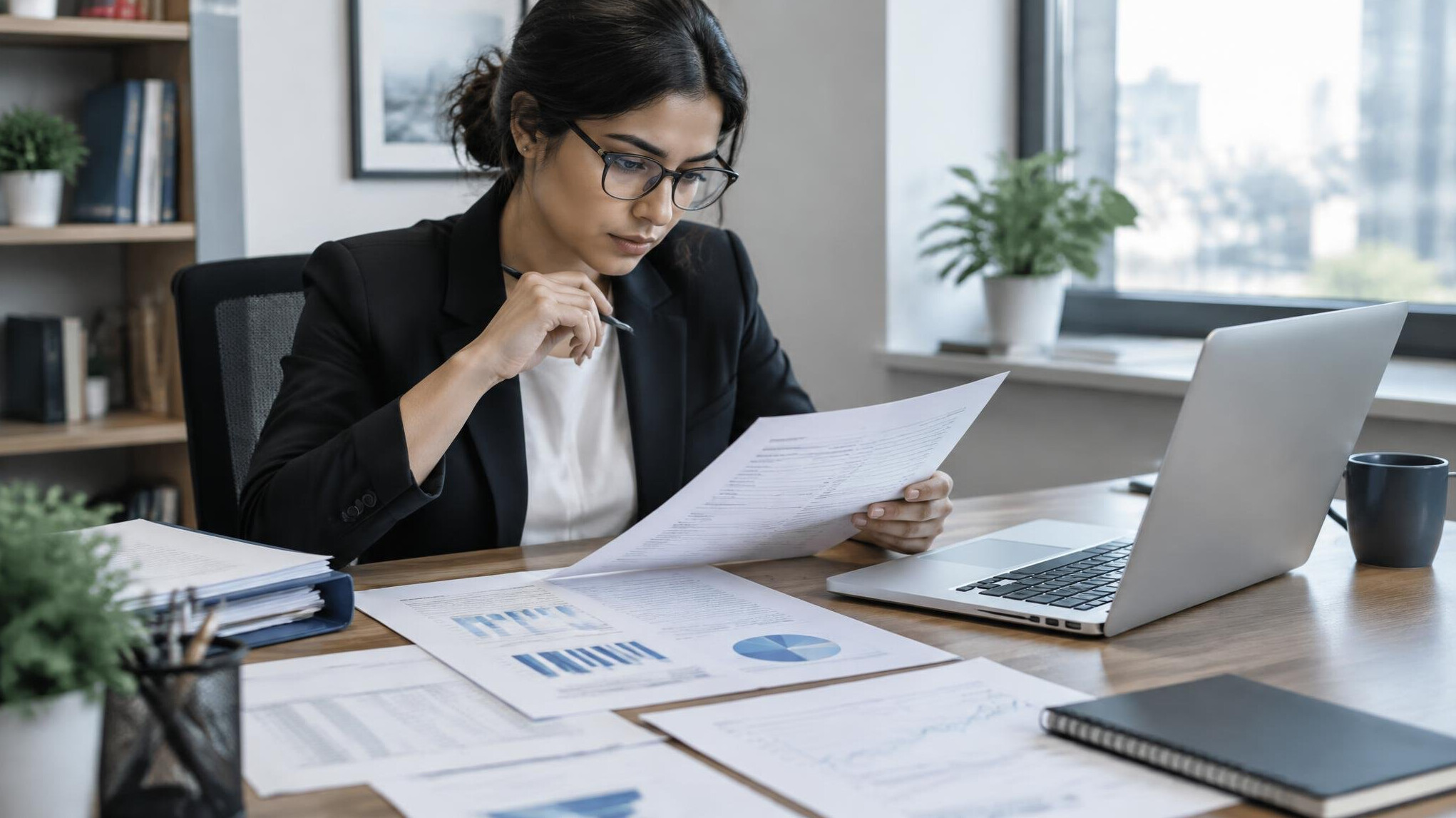 person reviewing files at desk