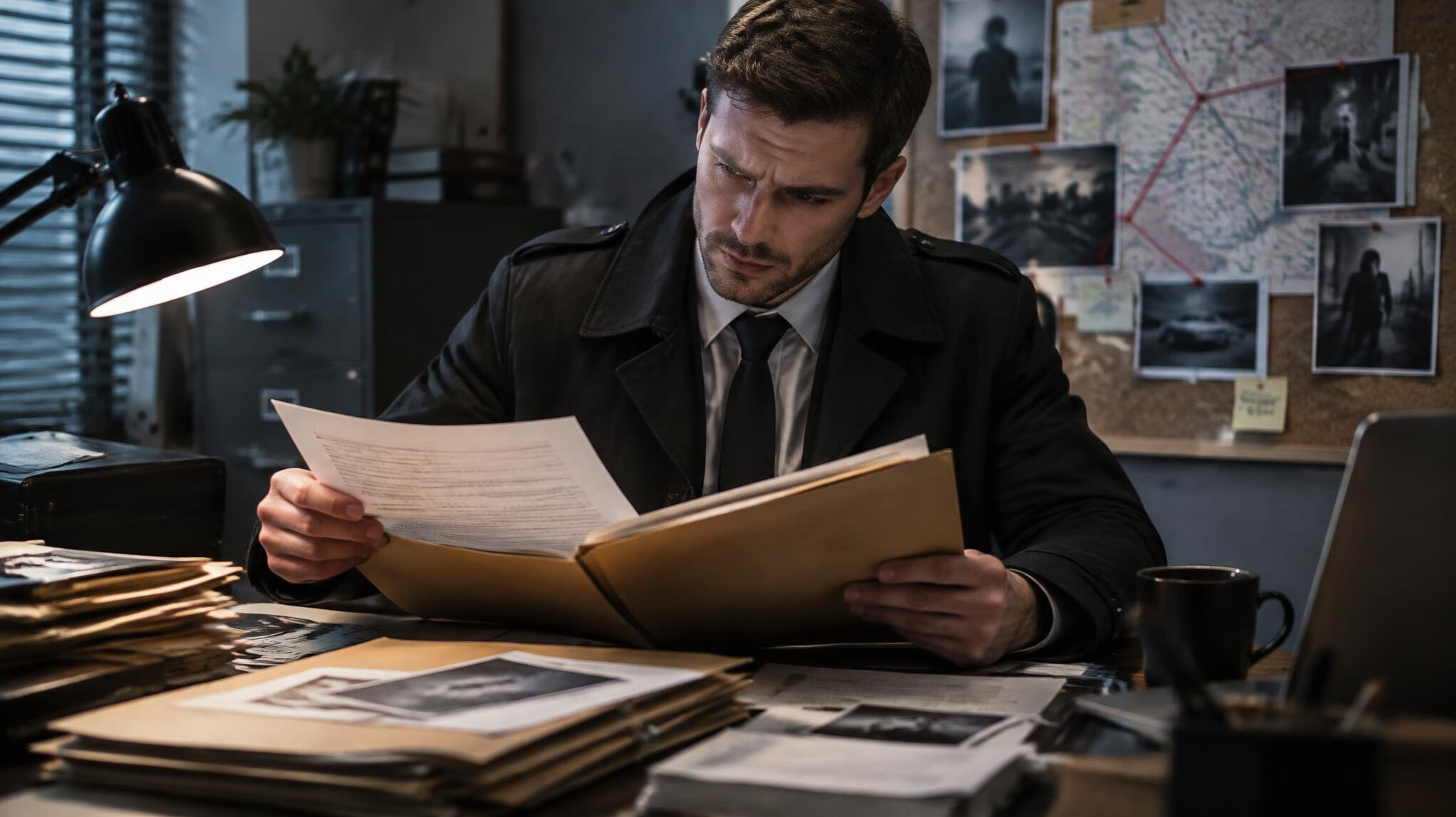 investigator examining documents